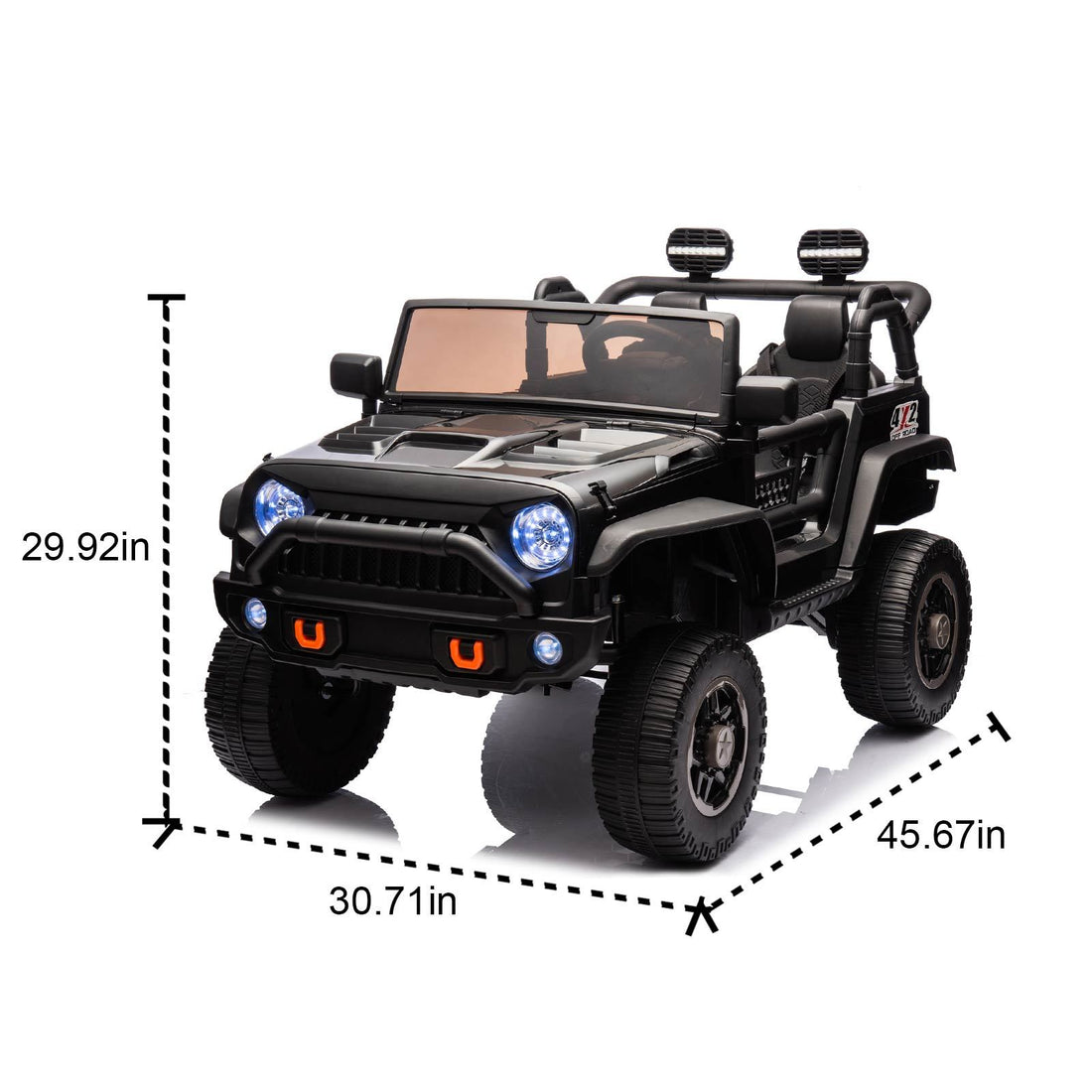 24V Two Seater Kids Ride On Truck Car W Parents Control,200W*2,Seat Width 20.28In,Four Wheel Suspension,Led Lights,Music,Mp3,Bluetooth,Two Independent Seat Belts,Suitable For Off Road For Kids Aged 3 Black 100 149 Lbs Polypropylene