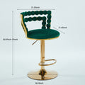 Modern Bar Chair Set Of 2 With Golden Color Iron Tube Legs, Soft Cushions And Comfortable Backrest, Suitable For Dining Room, Living Room, Cafe,Hairball Back,Bar Stool Green Fabric Metal