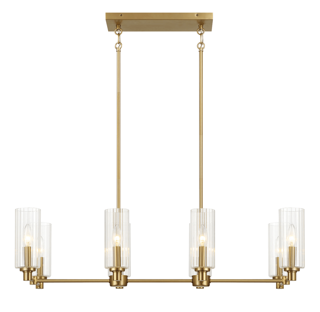 Willow Eight Lights Island With Clear Ribbed Glass Pendant Lamp Satin Brass Clear,Gold Ceiling Lights Brass,Glass