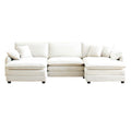 Oversized Modular Cushioned Sofa With Conversible Ottoman, 3 Seater Sofa With 2 Footstools, U Shape Sofa In Beige Corduroy Fabric Beige Corduroy 3 Seat
