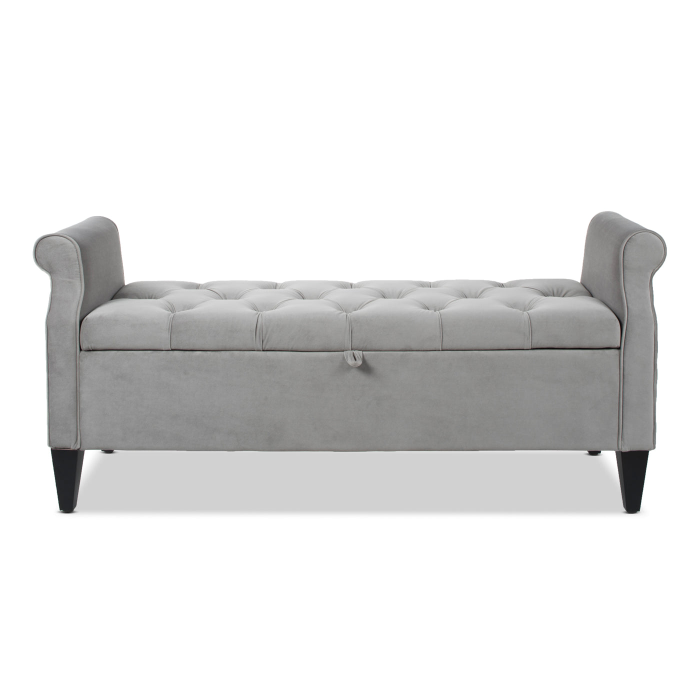 Jacqueline 57.5" Tufted Roll Arm Storage Bench, Opal Grey Velvet Gray Foam Velvet