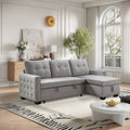 77 Inch Reversible Sectional Storage Sleeper Sofa Bedl Shape 2 Seat Sectional Chaise With Storageskin Feeling Velvet Fabric ,Light Grey Color For Living Room Furniture Light Grey Fabric 3 Seat