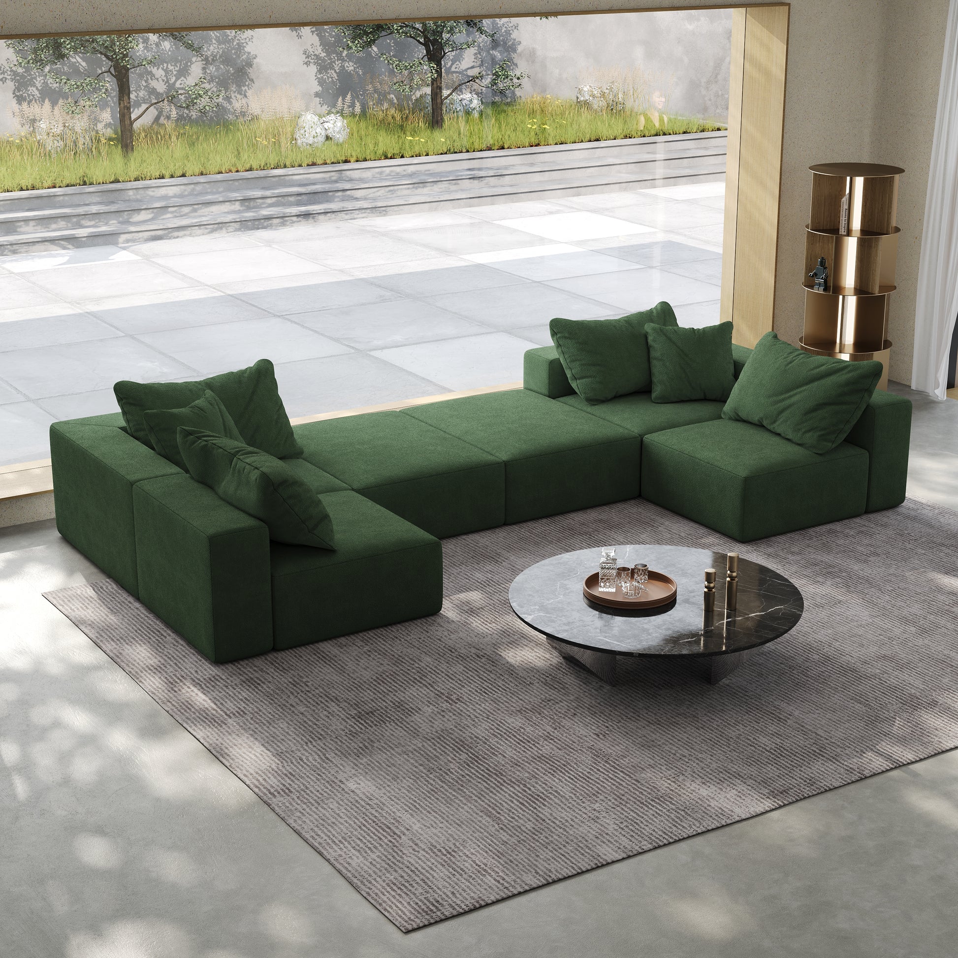 Oversized Sponge Cloud Sofa,Modern Upholstered Sectional Sofa Couch Set,Modular 162" L Shaped Sectional Living Room Sofa Set With 6 Pillows,Free Combination Sofa Couch For Living Room,Bedroom Green Foam Chenille 6 Seat