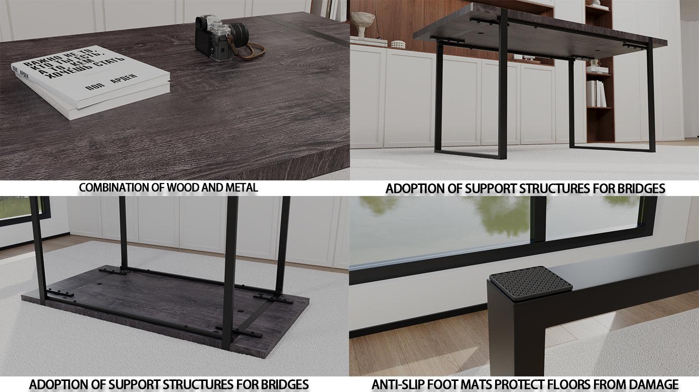59 "Rural Industrial Rectangular Mdf Black Dining Table, 4 6 People, 1.5" Thick Engineering Wood Tabletop And Black Rectangular Metal Legs, Used For Writing Desk, Kitchen, Terrace, Dining Room Black Kitchen Mdf
