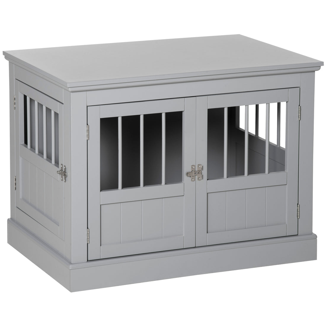 Pawhut Dog Crate End Table With Triple Doors, Wooden Dog Crate Furniture Indoor Use, Puppy Crate With And Steel Tubes, For Small Dogs, Pewter Gray Dark Gray Mdf