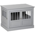 Pawhut Dog Crate End Table With Triple Doors, Wooden Dog Crate Furniture Indoor Use, Puppy Crate With And Steel Tubes, For Small Dogs, Pewter Gray Dark Gray Mdf