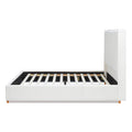Miramar Queen Cushion Back Headboard Platform Bed Frame, Antique White Polyester Box Spring Not Required Queen Antique White Wood Foam Polyester Polyester