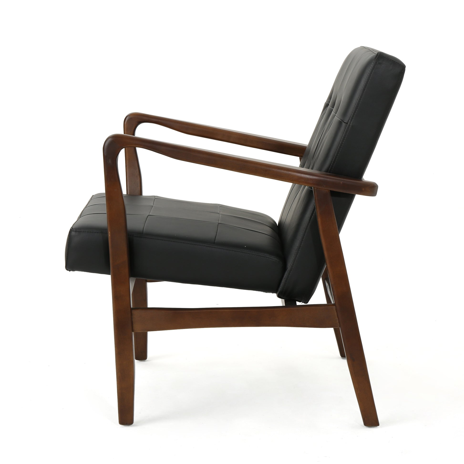 Club Chair, Mid Century Modern Faux Leather Club Chair With Wood Frame Black Pu