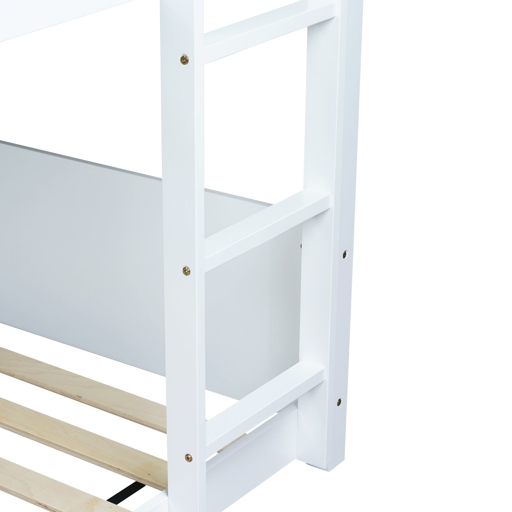 Twin Over Twin House Floor Bunk Bed With Headboards, Footboards And Guardrails, Ladder, Rubber Wood Bunk Bed With Safety Guardrails,White Twin White Rubber Wood
