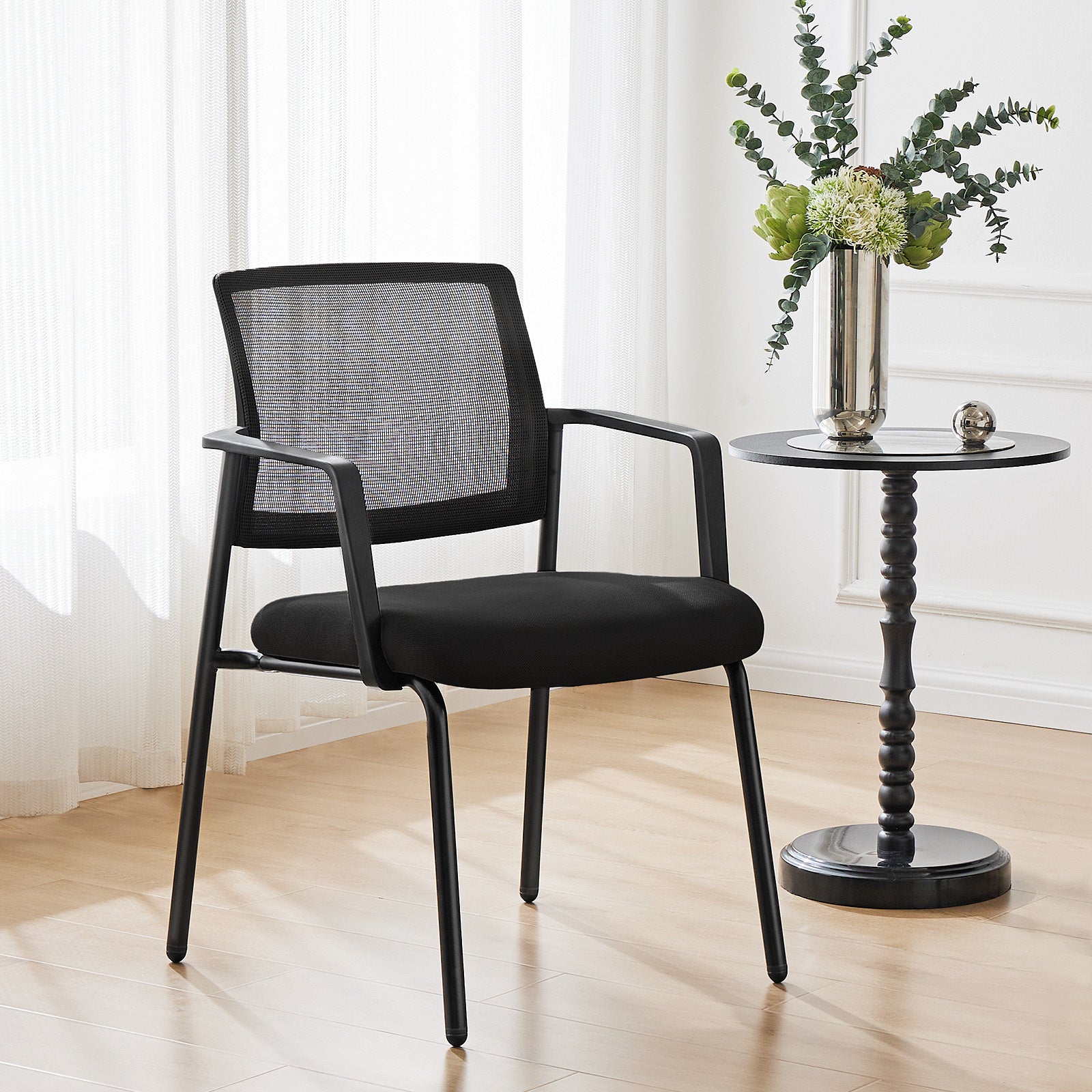 Mesh Back Stacking Arm Chairsupholstered Fabric Stacking Chairs, Sturdy Metal Stacking Chairs,Black, 2 Pack Black Abs
