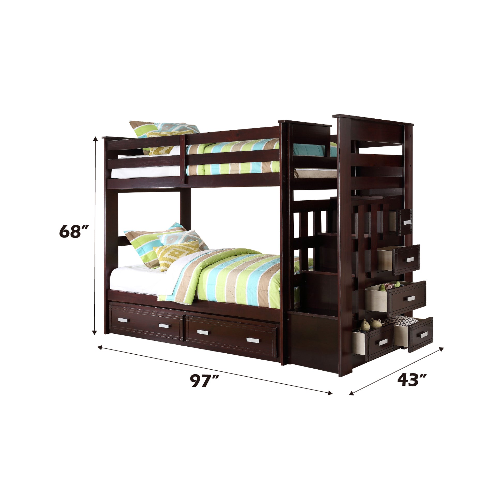 Allentown Espresso Finish Twin Twin Bunk Bed W Trundle & Storage Espresso Wood Synthetic Wood
