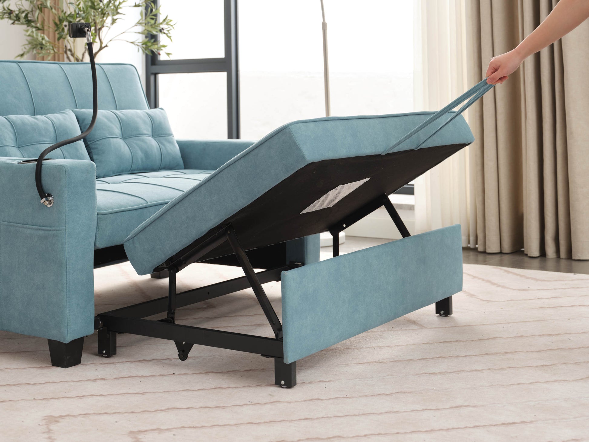 Futon Chair Bed Convertible Chair 3 In 1 Pull Out Sleeper Chair Beds With Usb Ports,Wear Resistant And Anti Scratch, Armchair Bed Sleeper For Living Room Green Tech Cloth Green Foam Tech Cloth 2 Seat
