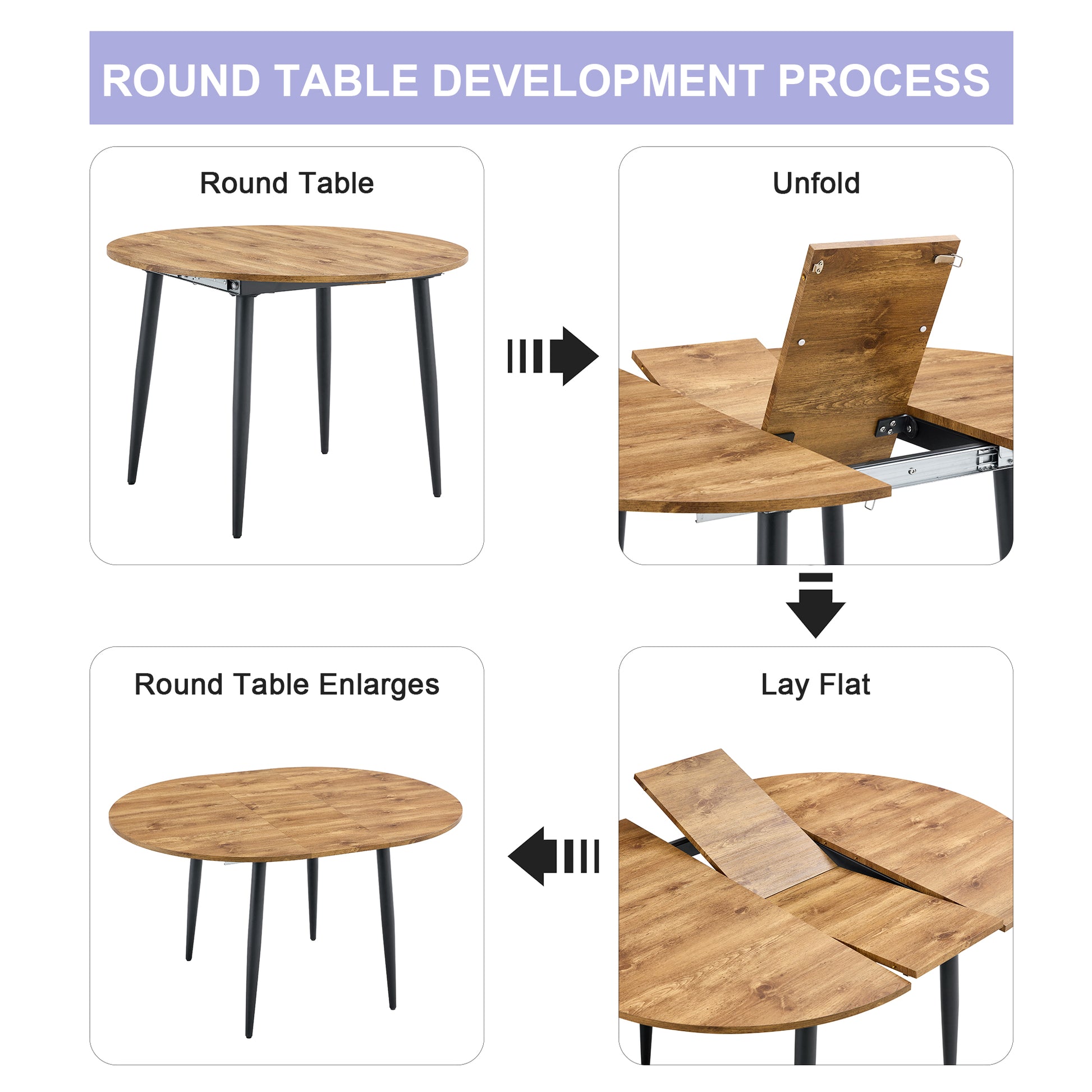 Table And Chair Set.Modern Extendable Wood Mdf Dining Table.The Table Has A Telescopic Design, Suitable For Gatherings Of Different Size.Paired With 6 Chairs With Pu Cushions And Black Metal Legs. Brown,Wood Seats 6 Mdf Metal