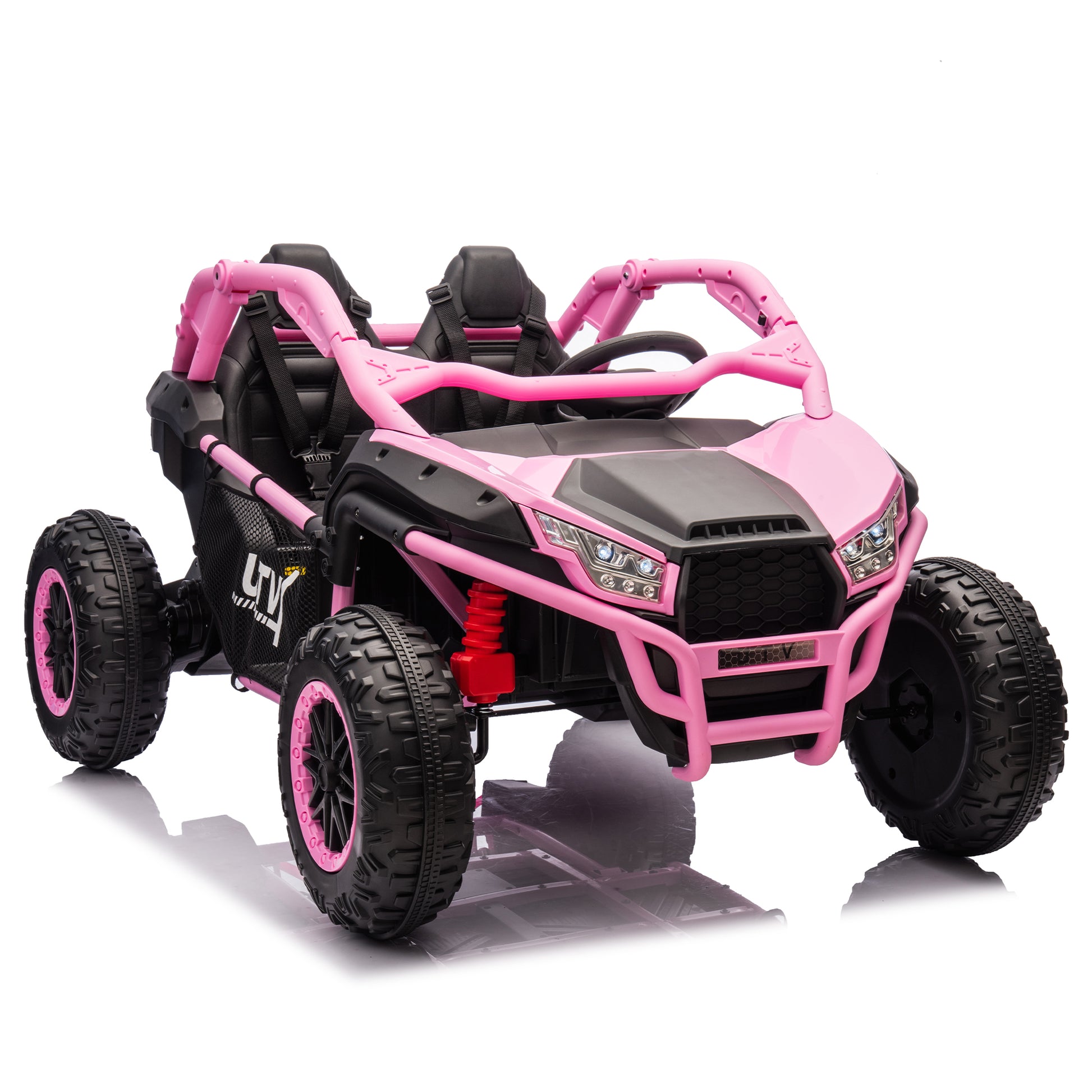 24V Two Seater Kids Ride On Utv W Parents Control,20In Seat Width,400W Super High Power,Four Wheel Suspension,Bluetooth,Mp3,Usb,Led Light,Horn,Rear Storage Space,Speeds 3.73 4.97Mph For Kids Aged 3