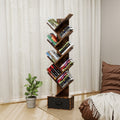 9 Tier Tree Bookshelf With Drawer Bookcase, Modern Book Storage, Free Standing Tree Bookcase, Utility Organizer Shelves For Home Office, Living Room, Bedroom, Rustic Brown Deep Rustic Brown Metal