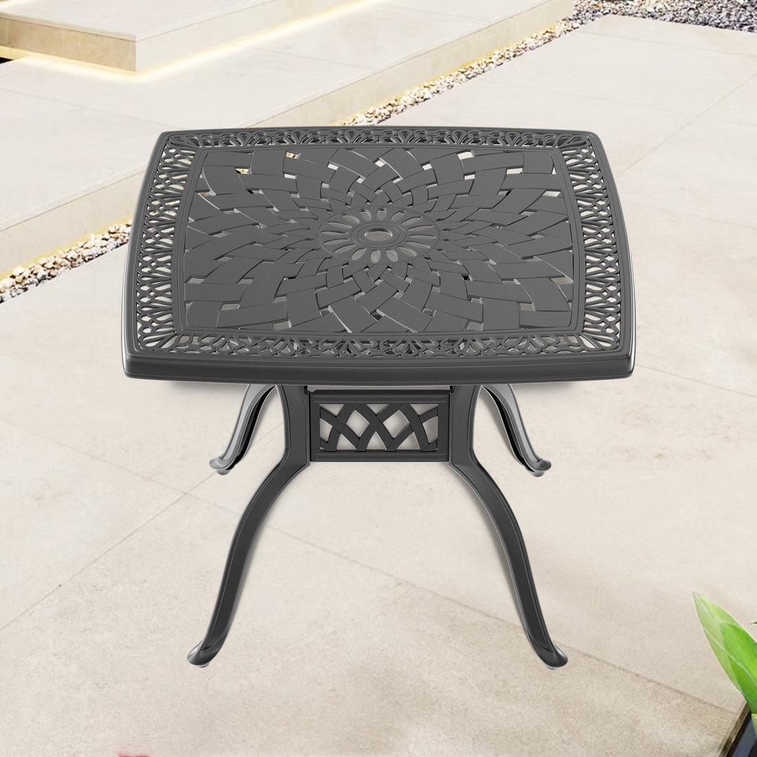 L32.28 35.43*W32.28 35.43 Inch Cast Aluminum Patio Dining Table With Black Frame And Umbrella Hole Dining Set Black Rust Resistant Frame Garden & Outdoor Complete Patio Sets Aluminium