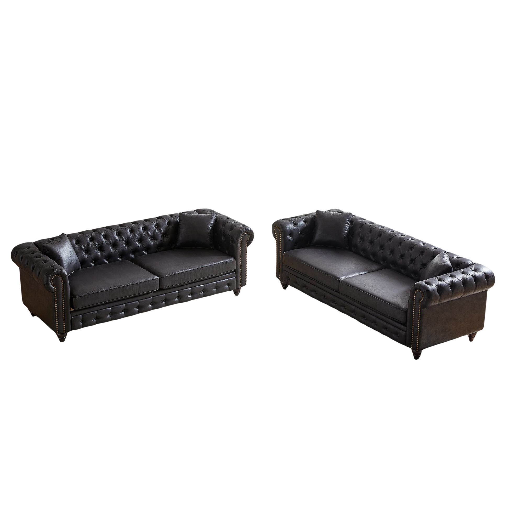 Fx 3 Seats 3 Seats Combo Sofa Modern Living Room Sofa With Solid Wood Frame And Wooden Feet, 4 Cushions, Apartment Sofa Furniture For Living Room, Living Room, Office Black Wood Pine Foam Fabric 6 Seat