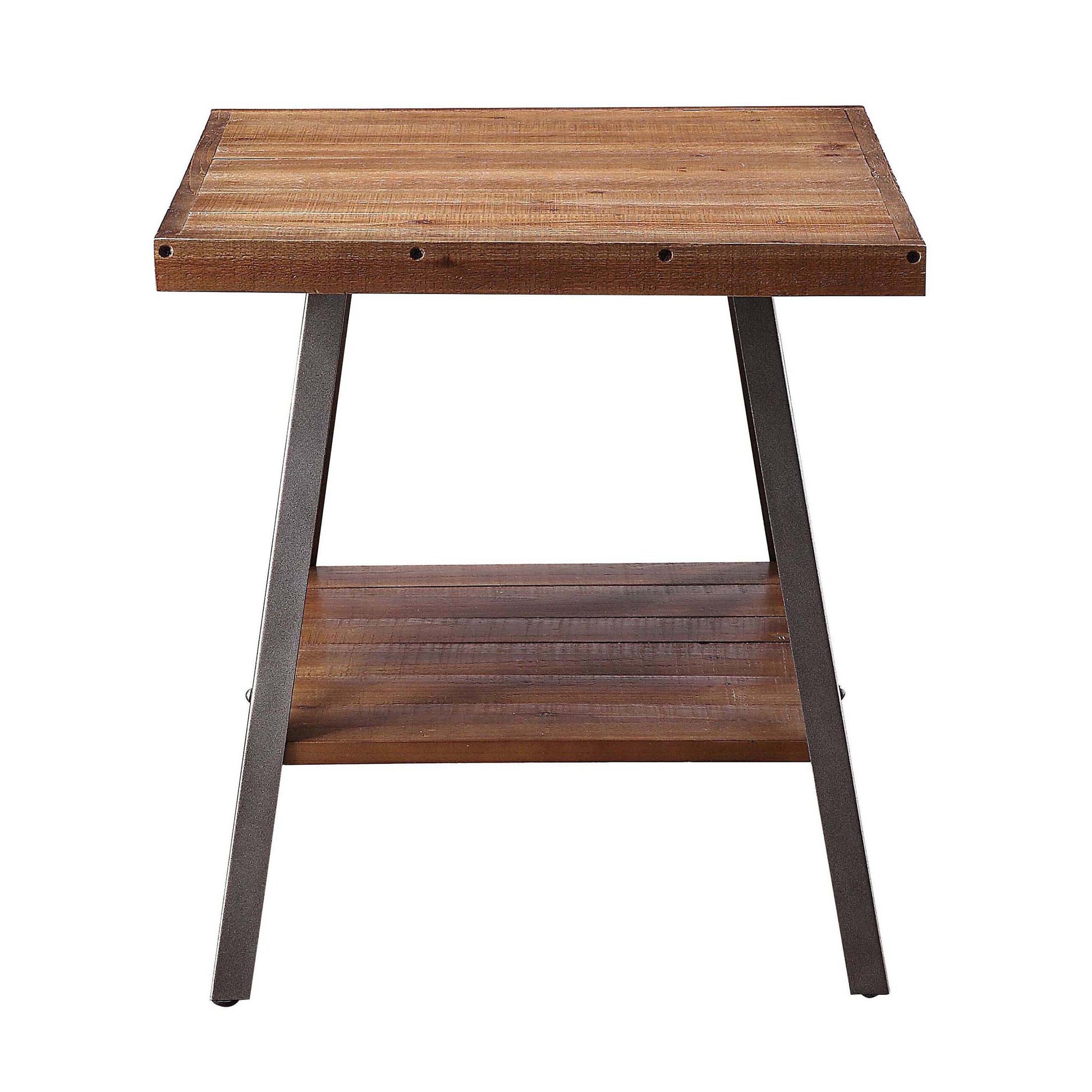 Weathered Oak And Sandy Black End Table With Shelf Set Of 2 Oak Primary Living Space Rustic,Vintage Pine Shelves Wood Metal