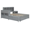 Full Size Wooden Platform Bed With Multi Functional Storage Space, Nightstand, 2 Drawers, Usb Ports And Desk, Gray Full Gray Wood