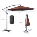 Outsunny 10' Cantilever Hanging Tilt Offset Patio Umbrella With Uv & Water Fighting Material And A Sturdy Stand, Brown Brown Steel