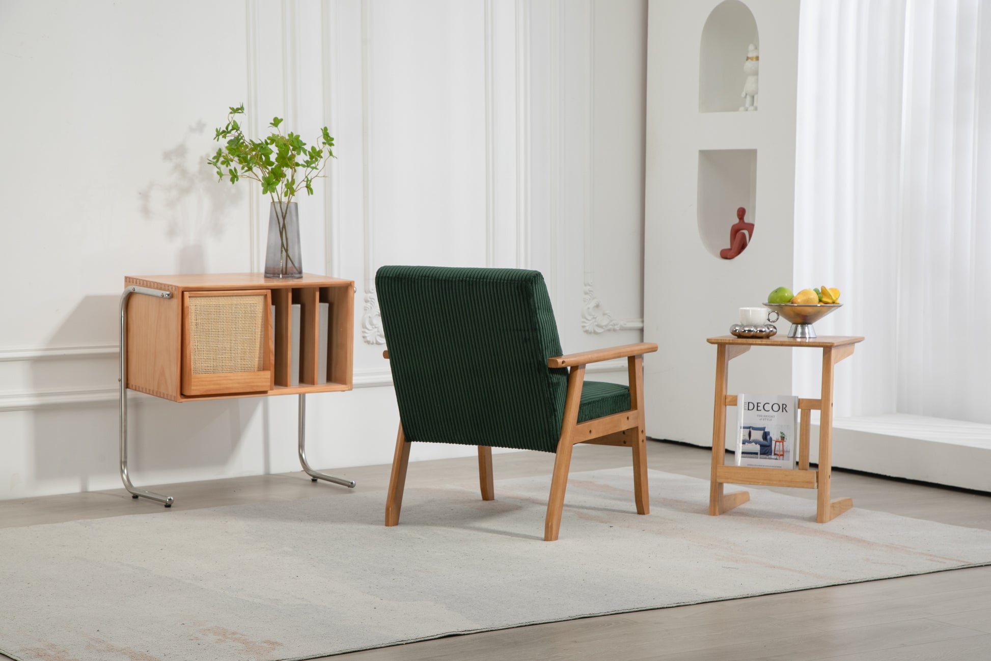 Leisure Chair With Solid Wood Armrest And Feet, Leisure Chair, Wood Frame, Velvet, L, Solid Rubber Wood Legs, Mid Century Modern Accent Chair, For Living Room Bedroom Studio Chair Emerald Corduroy