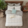 Cotton Printed Comforter Set With Trims Off White Gray Full Queen Queen Off White Gray Cotton