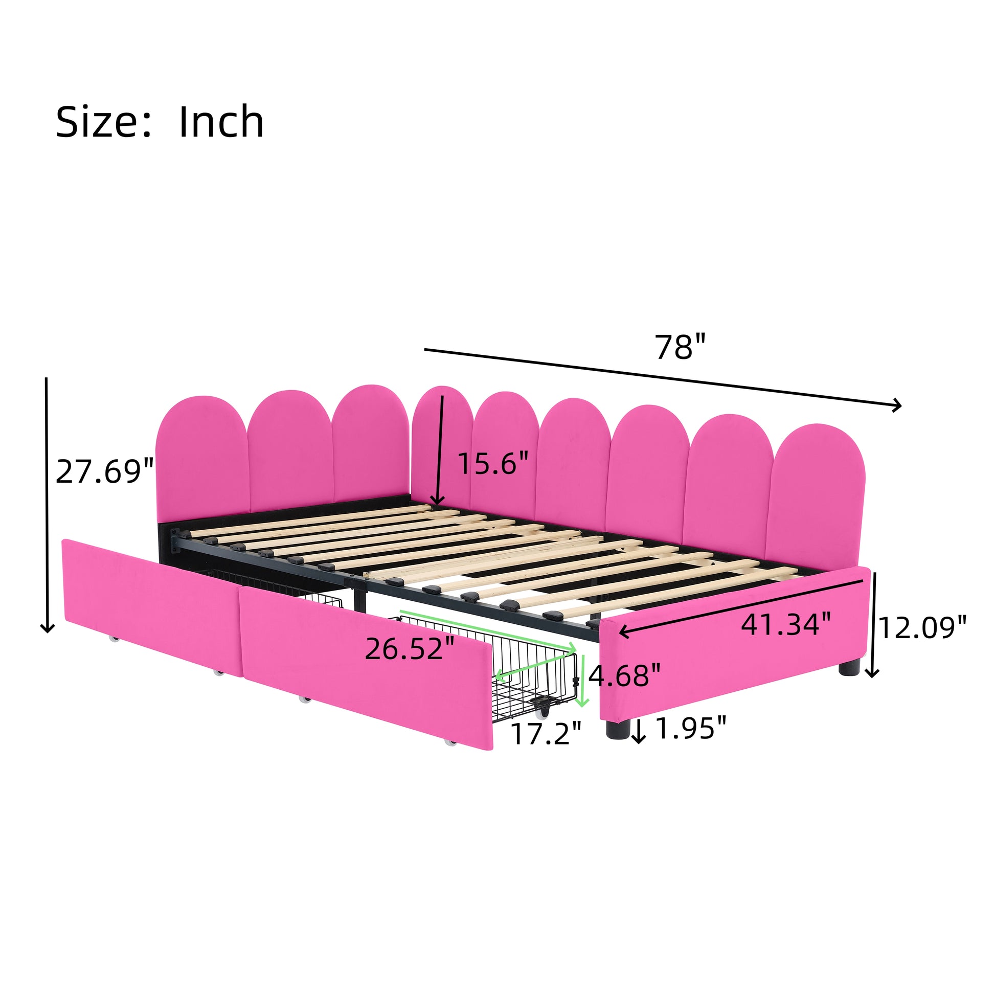 Twin Size Upholstered Daybed With 2 Drawers, Velvet Sofabed With Soft Fabric Headboard, No Box Spring Needed, Rose Red Twin Rose Red Wood Fabric