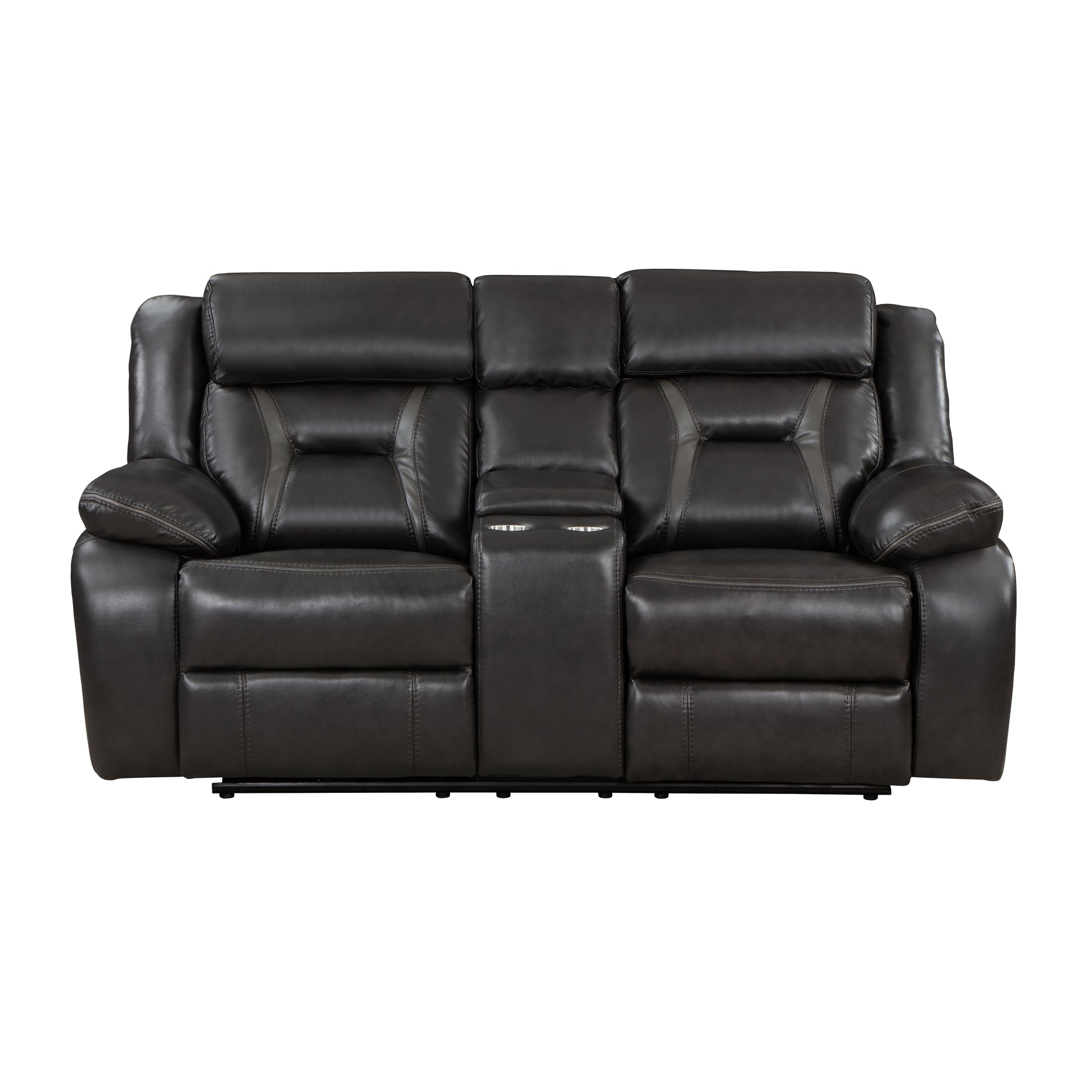 2Pc Power Reclining Sofa Set Modern Design Living Room Furniture Sofa And Loveseat With Center Console Dark Grayfaux Leather Upholstery Usb Ports Contemporary Home Dark Gray,Light Gray Faux Leather Wood Primary Living Space Contemporary,Modern,Ultra