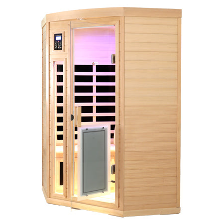 Low Emf Front Door With Heating Panel Two Persons Hemlock Far Infrared Corner Indoor Sauna Room Natural Wood Solid Wood