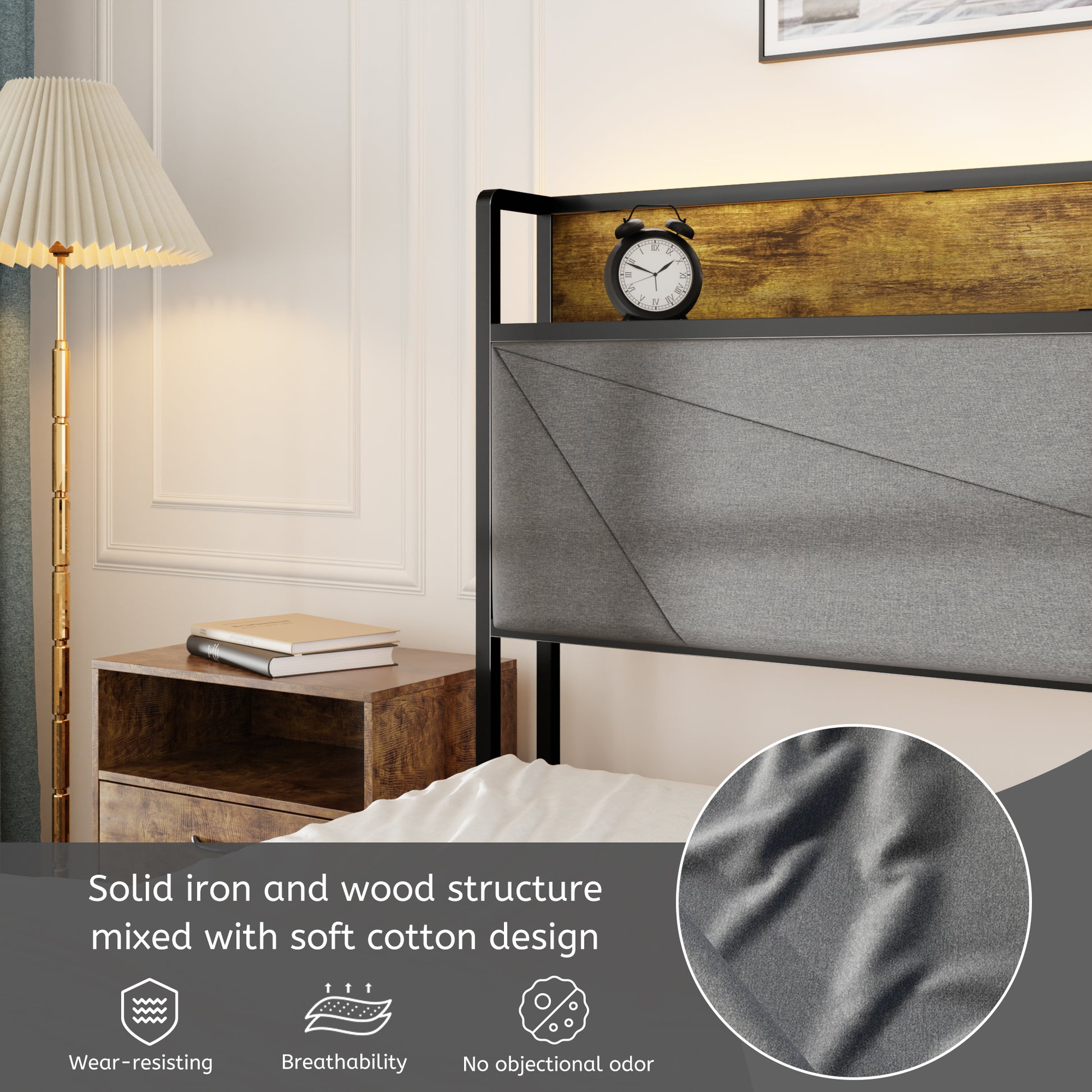 Queen Size Bed Frame With 4 Storage Drawers And 2 Usb Ports, Upholstered Platform Bed Frame With Storage Headboard Charging Station And Metal Slat Support, No Box Spring Needed, Dark Grey. Box Spring Not Required Queen Dark Grey Metal Bedroom Bed Frame