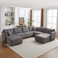 Multi Module Combination Style Sofa For Living Room, Bedroom And Other Lounge Spaces, Modern Minimalist Corduroy Combination Sofa With 2 Comfort Cushions With Usb & C Charging Ports,Gray,Two Sets Gray Foam Fabric 8 Seat