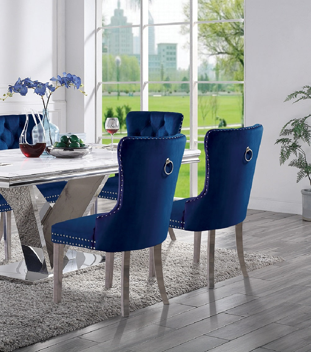 Contemporary Blue Color Flannelette 2Pcs Side Chairs Button Tufted Upholstered Dining Chairs Wingback Design Furniture Set Blue Dining Room Classic,Contemporary,Luxury Wingback Chair Tufted Back Set Of 2 Solid Wood