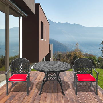 Cushions In Random Colors 3 Piece Set Of Cast Aluminum Patio Furniture With Cushions Yes Dining Set Black Seats 2 Rust Resistant Frame Water Resistant Cushion Garden & Outdoor Aluminium