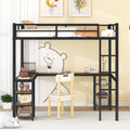 Full Metal Loft Bed With Desk And Shelves, Loft Bed With Ladder And Guardrails, Loft Bed Frame For Bedroom, Black With Vintage Wood Colored Desk Old Sku: W1307S00022 Full Black Metal