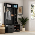 Hall Tree With 6 Hooks,Coat Hanger, Entryway Bench, Storage Bench,For Entrance, Hallwa,Black Black Mdf