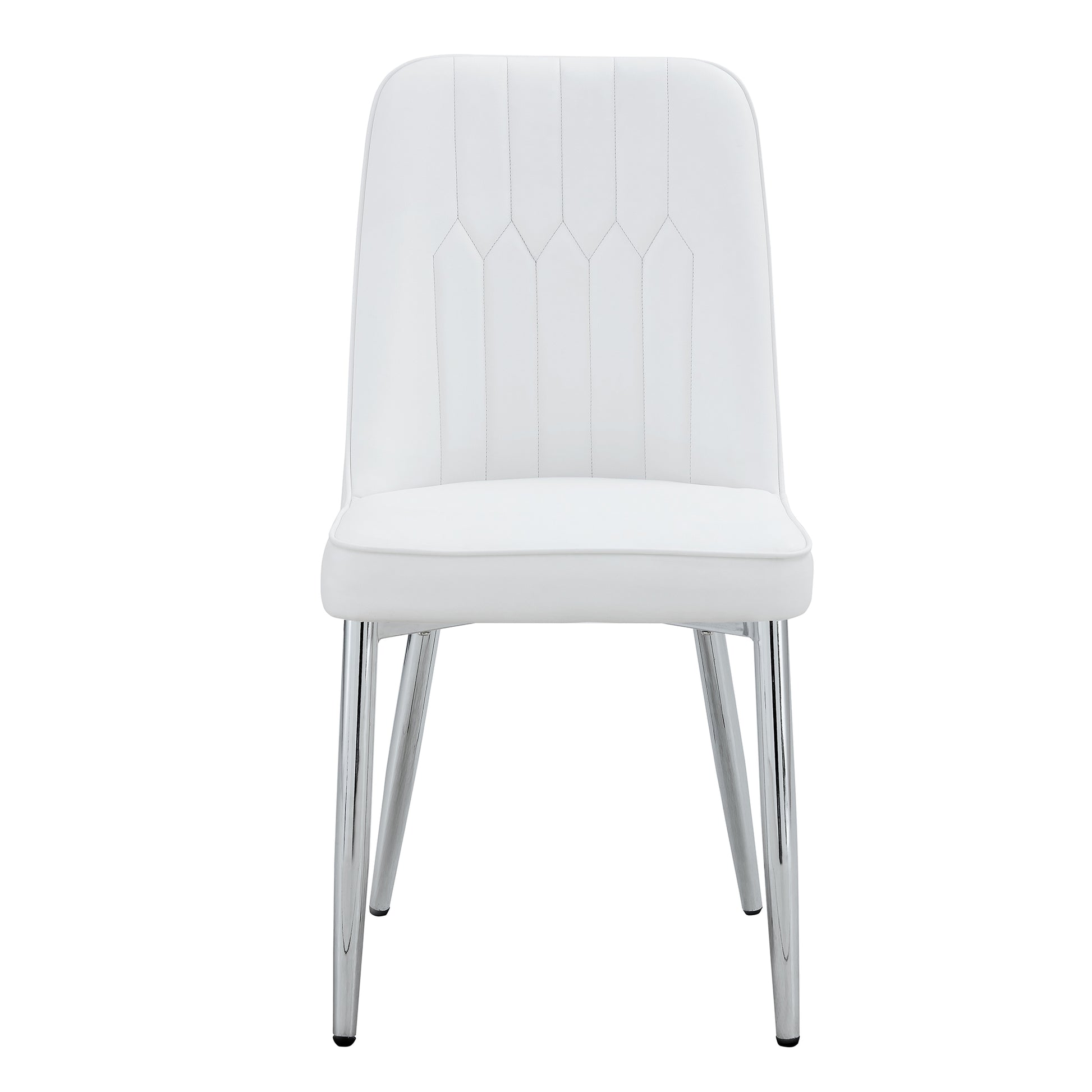 4 Modern Dining Chairs, Smooth Pu Leather Backrest And Silver Toned Metal Legs For A Comfortable Home Experience For Kitchens, Bedrooms And Offices. White Pu