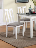 Modern White Solid Wood 5Pc Dining Set Table 4X Chairs Gray Fabric Cushions Seats Chairs Dining Room Wood Dining Room Solid Wood Square Dining Table With Chair Wood Wood White Gray Slat Back Seats 4 36 Inches Contemporary,Modern,Transitional 4 Leg