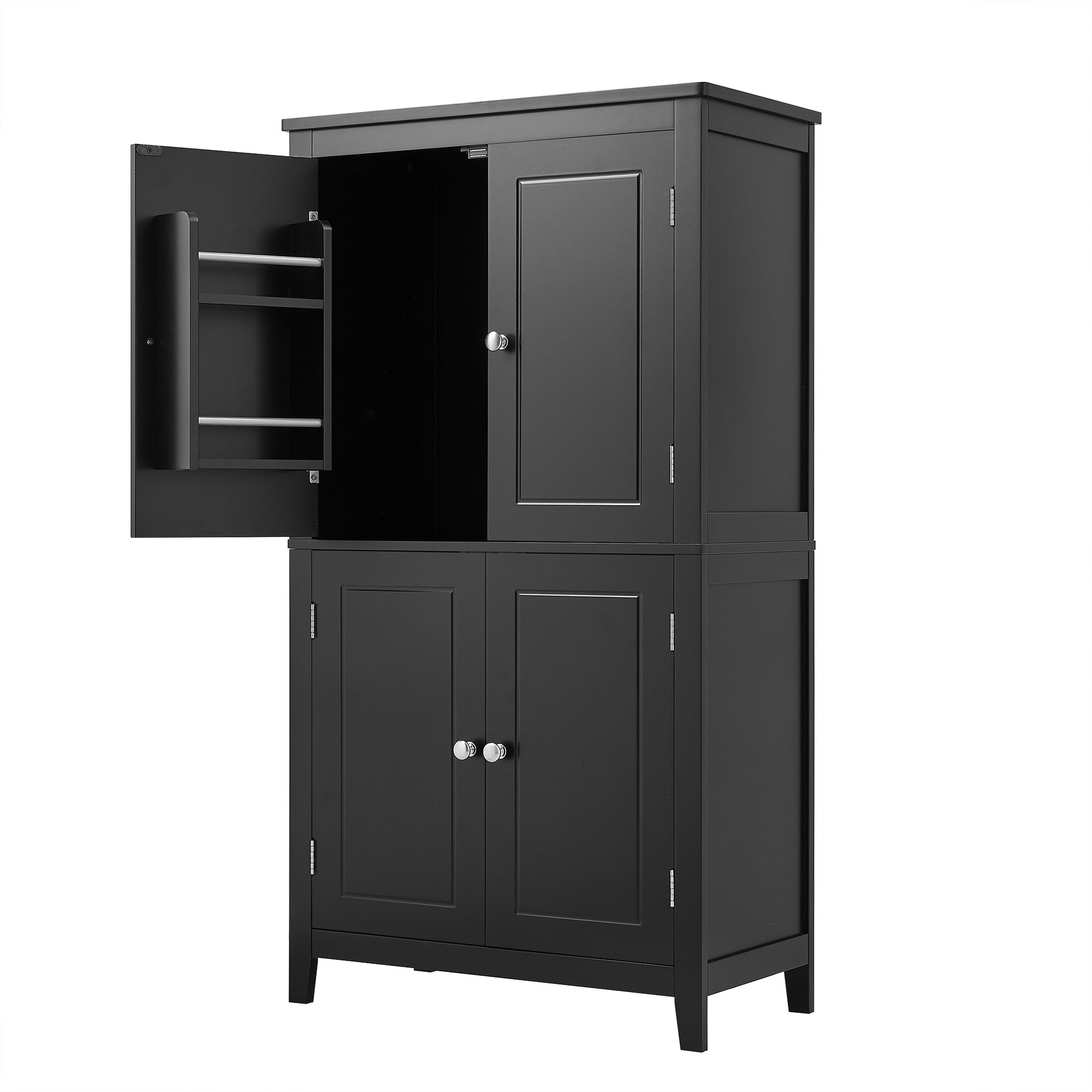 Elegant Bathroom Floor Storage Cabinet, Bathroom Storage Unit, Freestanding Cabinet With 4 Doors, Adjustable Shelves, Adaptable Shelves, Black Black Mdf