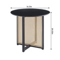 Black Solid Wood Round Table, All Solid Wood And Rattan Workman, Seats 2 4 People, Diameter 31.5 Inches Black Rubber Wood