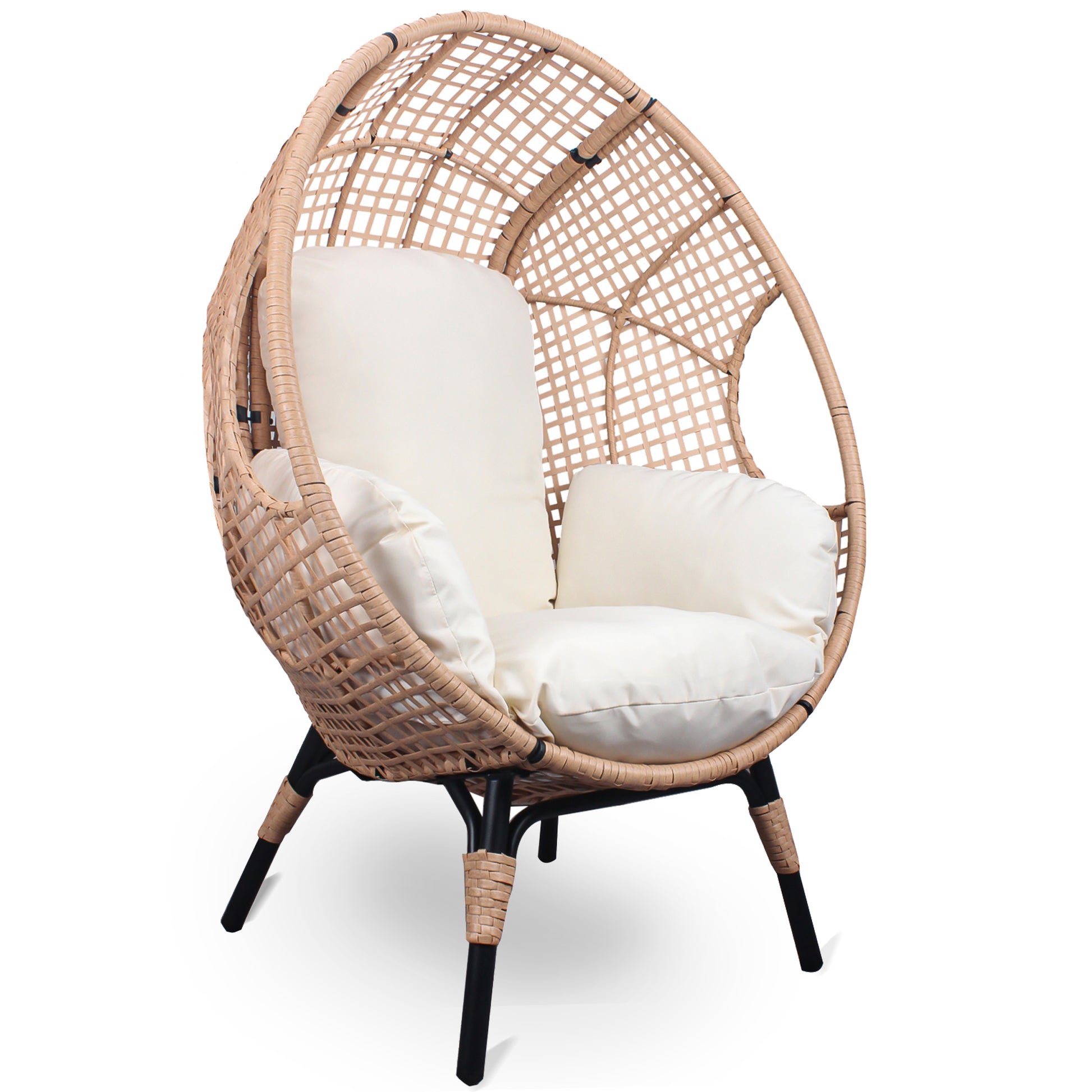 Patio Pe Wicker Egg Chair Model 4 With Natural Color Rattan Beige Cushion Yes Natural Foam Steel