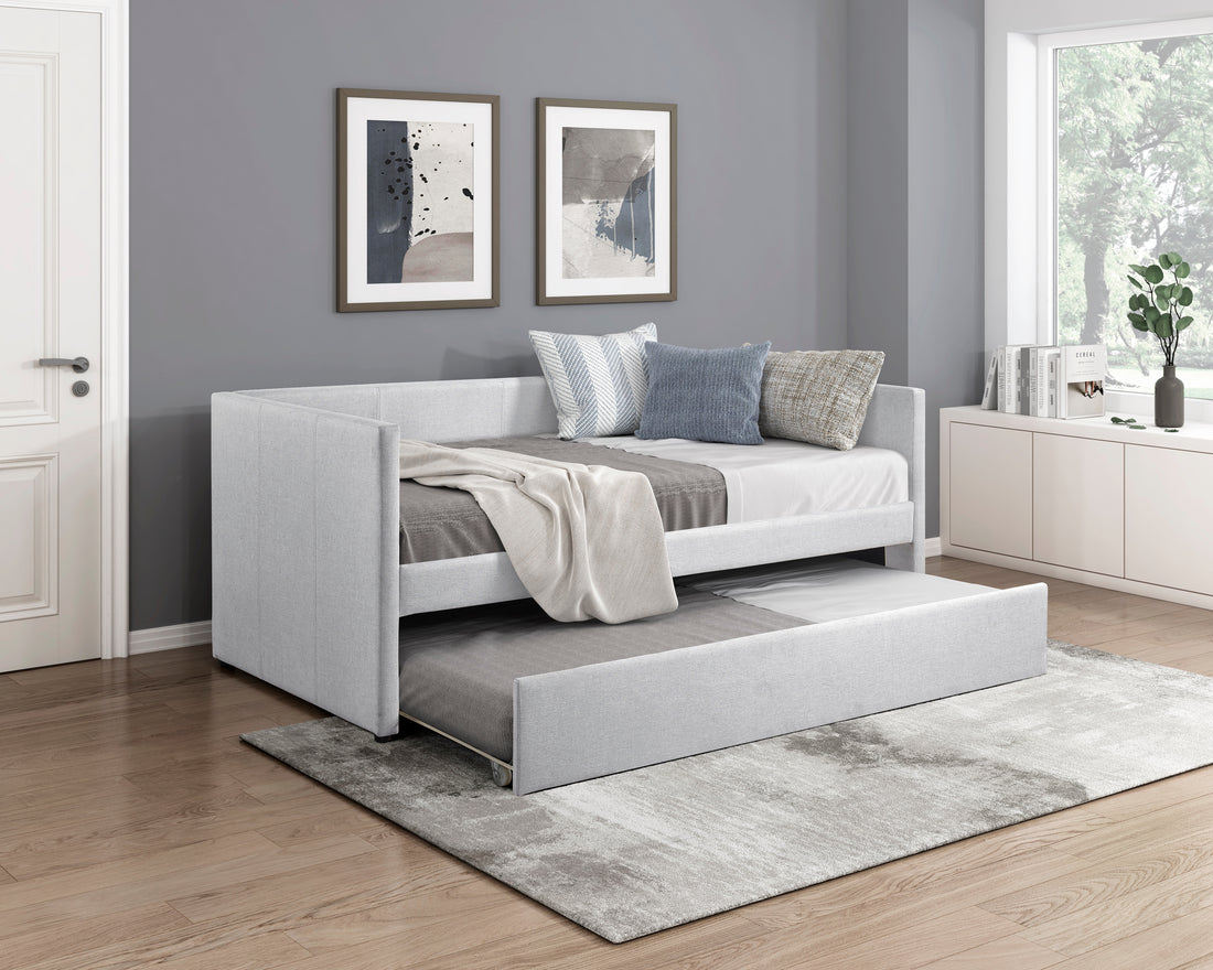 1Pc Daybed With Trundle Gray Fabric Upholstery Wooden Frame Modern Home Furniture Box Spring Not Required Gray Wood Primary Living Space Modern,Transitional Polyester Engineered Wood,Wood