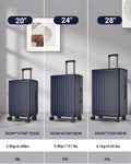 24 Inch Checked Travel Luggage With Tsa Lock&Spinner Wheels, Abs Pc Hardside Lightweight Suitcase Blue Abs Pc