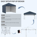 Outsunny 10' X 10' Pop Up Canopy Tent With 3 Sidewalls, Leg Weight Bags And Carry Bag, Height Adjustable, Instant Party Tent Event Shelter Gazebo For Garden, Patio, Navy Blue Blue Steel