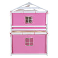 Full Size Bunk Wood House Bed With Tent, Pink White Full Pink White Solid Wood Mdf