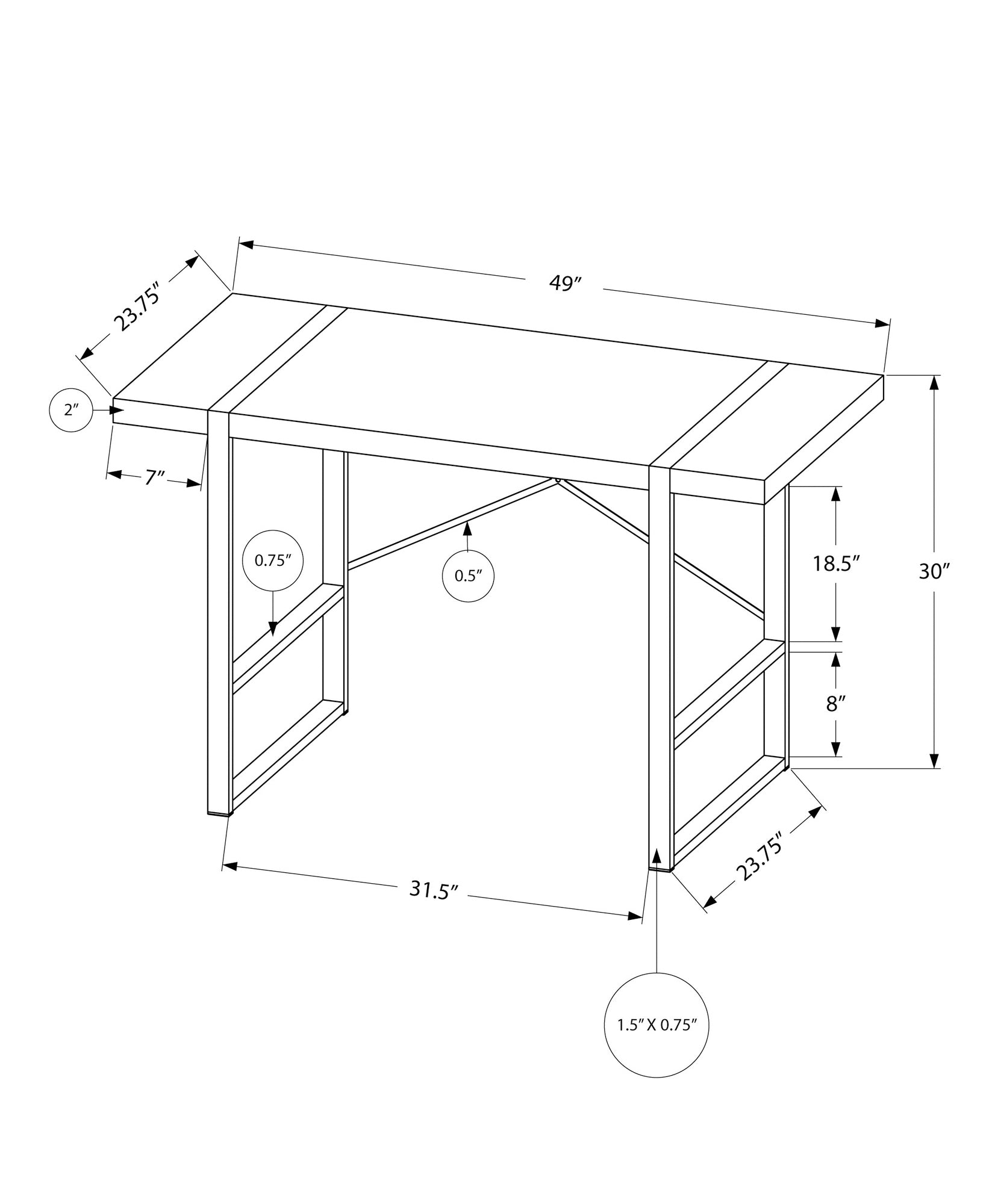 Computer Desk, Home Office, Laptop, 48"L, Work, Brown Laminate, Black Metal, Contemporary, Modern Taupe Particle Board