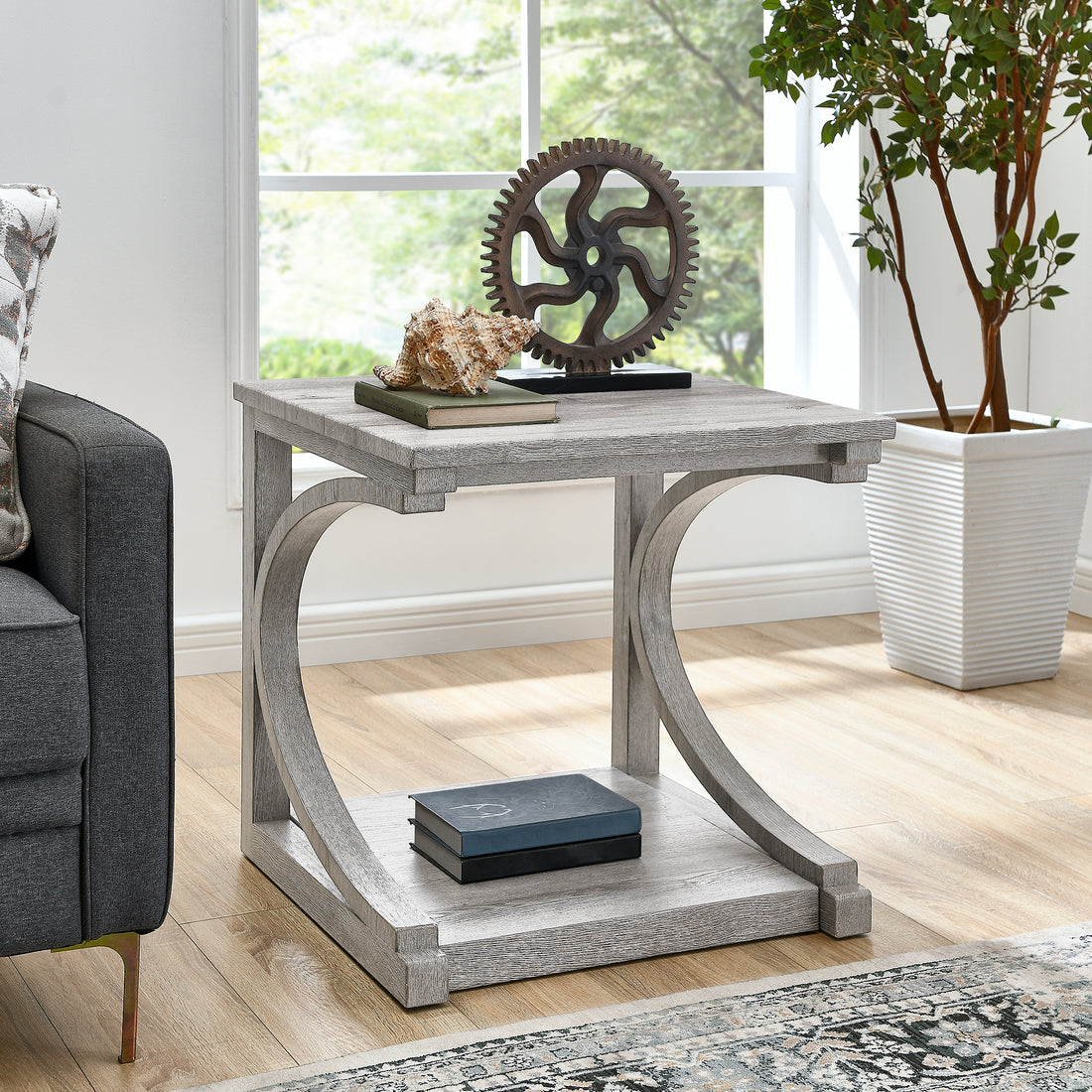 Unique Coffee Table, Solid Wood 23.8 Inch Modern Coffee Table Modern Center Table With Storage, Solid Wood Special Shape Coffee Table, Living Room, Kitchen, Apartment Dining Table Gray Solid Wood Mdf