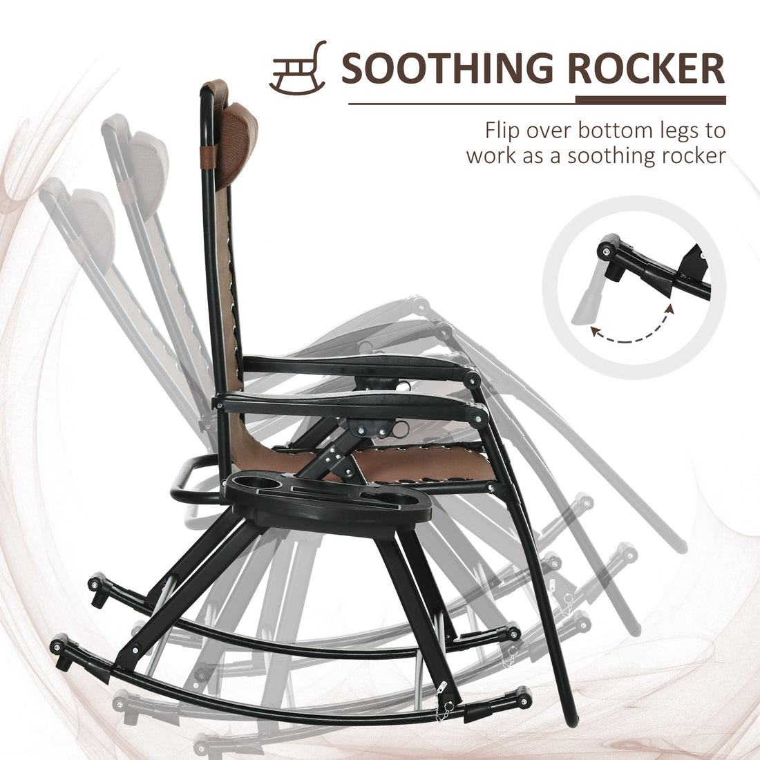 Outsunny Set Of 2 Outdoor Rocking Chairs, Foldable Reclining Zero Gravity Lounge Rocker With Pillow, Cup & Phone Holder, Combo Design With Folding Legs, Brown Brown Fabric Metal