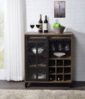 Rustic Oak And Black Wine Cabinet With Door Brown Black Wood Glass