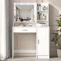 Vanity Desk With Mirror & Light, Large Drawer Three Level Storage Dresser, 3 Lighting Modes Adjustable Brightness, Bedroom Dressing Table White White Particle Board