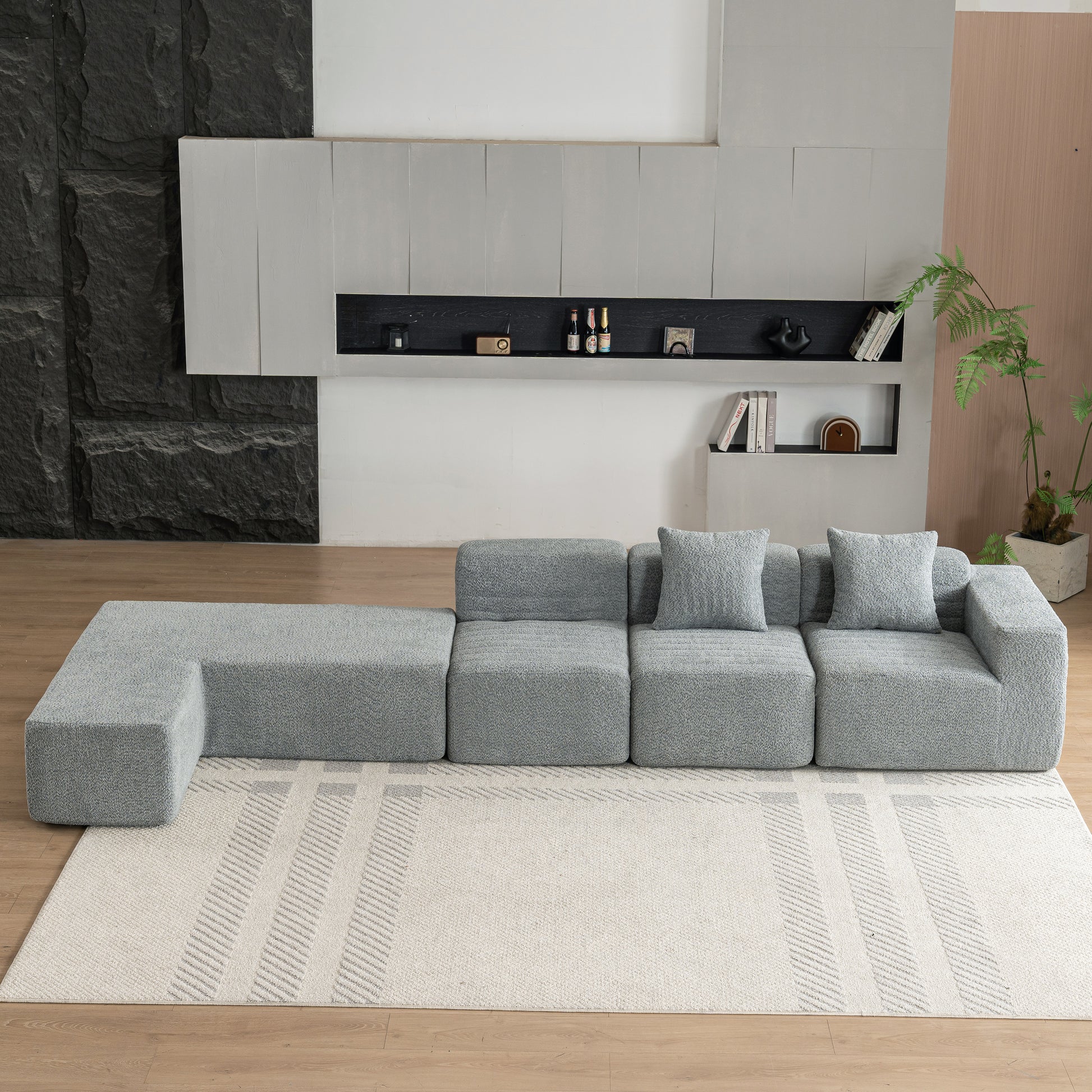 116.5" Sectional Sofa Full Compressed Sofa Couch Free Combined Sofa For Living Room, Grey Grey Foam Polyester 4 Seat